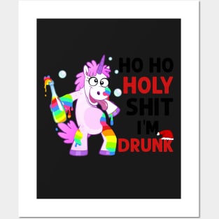 Ho Ho Ho Unicorn Drunk Funny T-Shirt Posters and Art
